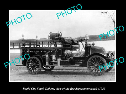 OLD LARGE HISTORIC PHOTO OF RAPID CITY SOUTH DAKOTA, FIRE DEPARTMENT TRUCK c1920