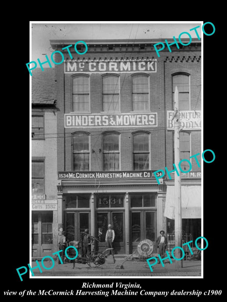 OLD LARGE HISTORIC PHOTO OF RICHMOND VIRGINIA, McCORMICK HARVESTER STORE c1900