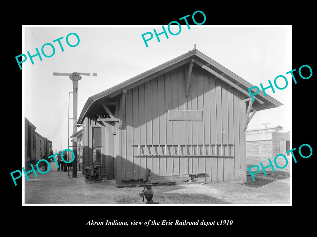 OLD LARGE HISTORIC PHOTO OF AKRON INDIANA, THE ERIE RAILROAD DEPOT c1910