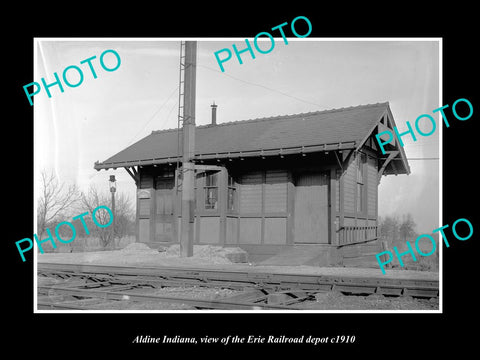 OLD LARGE HISTORIC PHOTO OF ALDINE INDIANA, THE ERIE RAILROAD DEPOT c1910 1