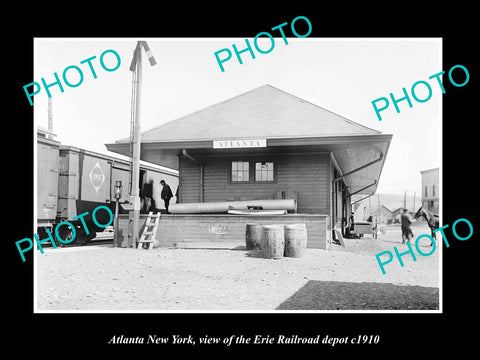 OLD LARGE HISTORIC PHOTO OF ATLANTA NEW YORK, THE ERIE RAILROAD DEPOT c1910