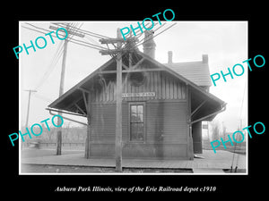 OLD LARGE HISTORIC PHOTO OF AUBURN PARK ILLINOIS, THE ERIE RAILROAD DEPOT c1910