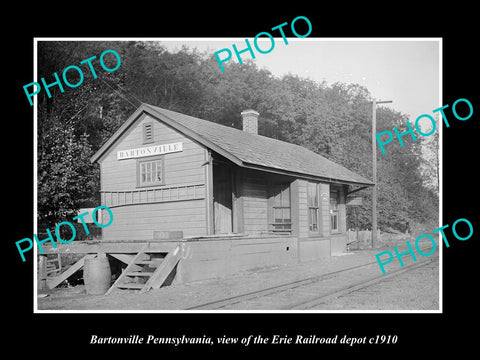 OLD LARGE HISTORIC PHOTO OF BARTONVILLE PENNSYLVANIA ERIE RAILROAD DEPOT c1910