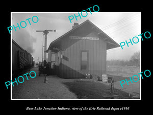 OLD LARGE HISTORIC PHOTO OF BASS LAKE JUNCT INDIANA ERIE RAILROAD DEPOT c1910 1