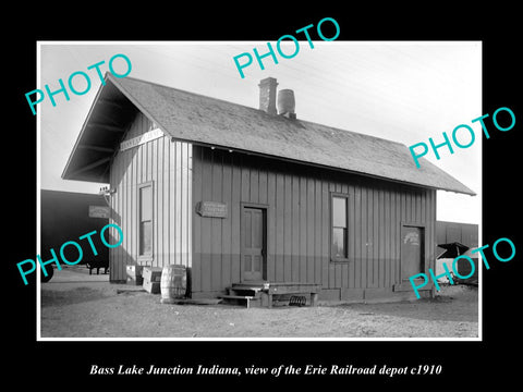 OLD LARGE HISTORIC PHOTO OF BASS LAKE JUNCT INDIANA ERIE RAILROAD DEPOT c1910 2