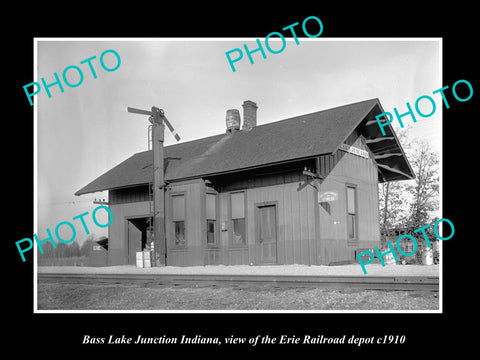 OLD LARGE HISTORIC PHOTO OF BASS LAKE JUNCT INDIANA ERIE RAILROAD DEPOT c1910 3