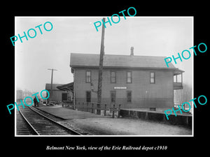 OLD LARGE HISTORIC PHOTO OF BELMONT NEW YORK, THE ERIE RAILROAD DEPOT c1910