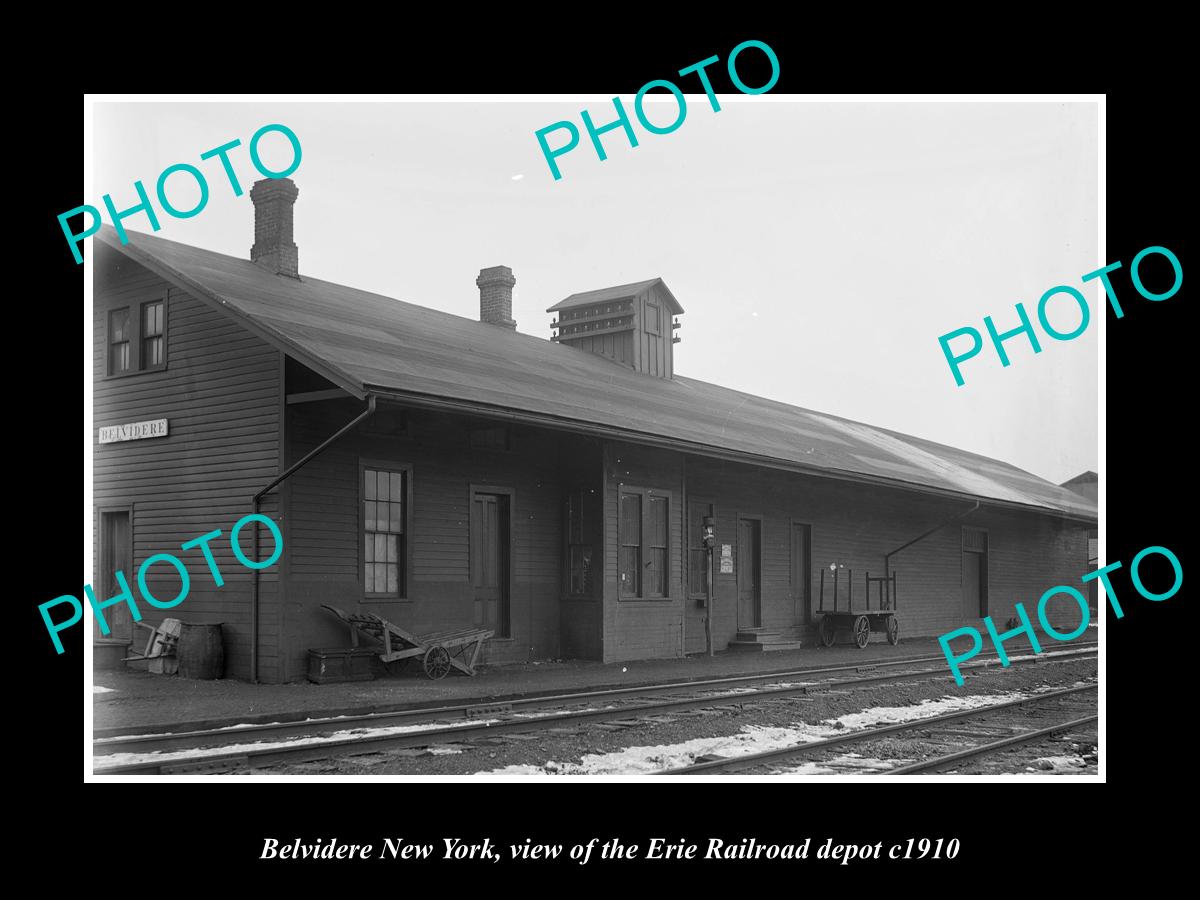 OLD LARGE HISTORIC PHOTO OF BELVIDERE NEW YORK, THE ERIE RAILROAD DEPOT c1910