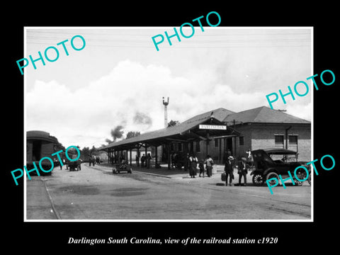 OLD LARGE HISTORIC PHOTO OF DARLINGTON SOUTH CAROLINA, THE RAILROAD DEPOT c1920