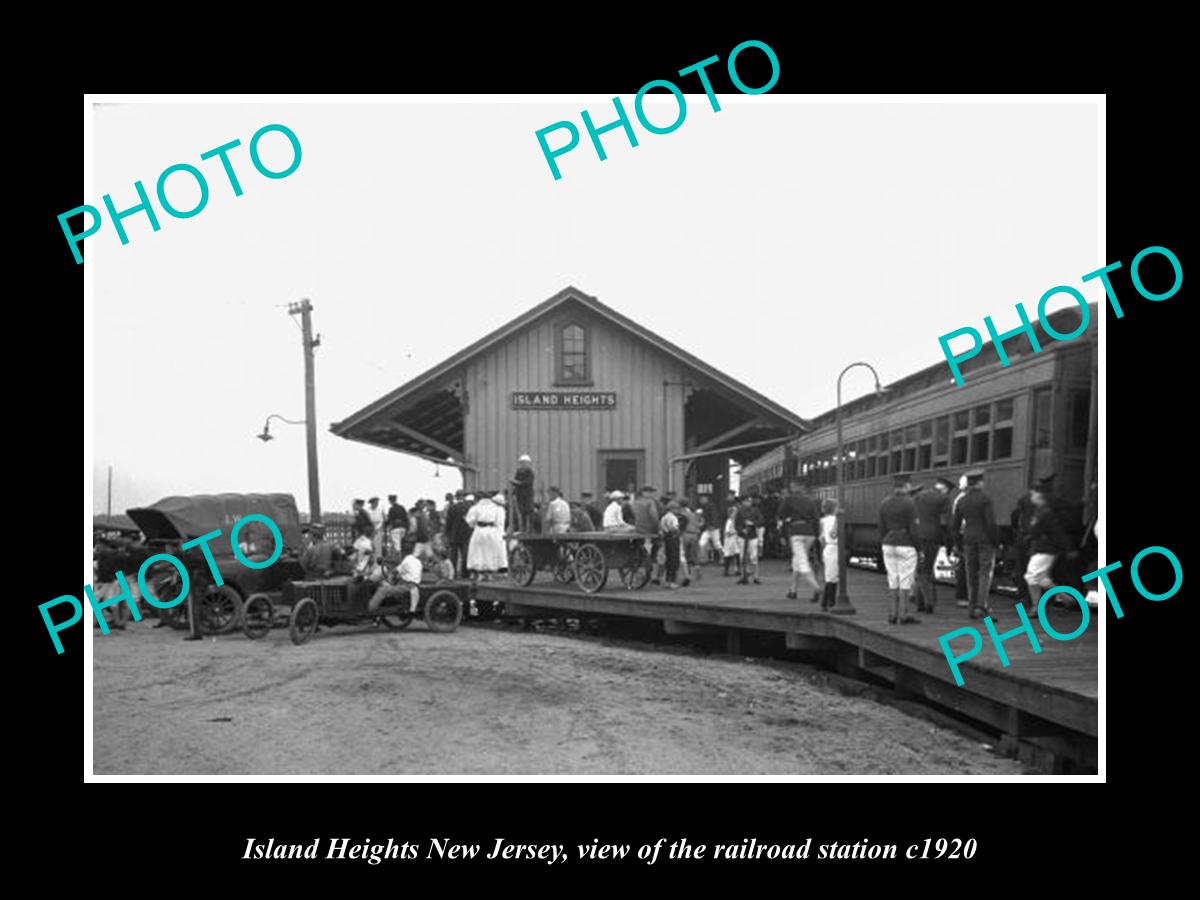 OLD LARGE HISTORIC PHOTO OF ISLAND HEIGHTS NEW JERSEY, THE RAILROAD DEPOT c1920