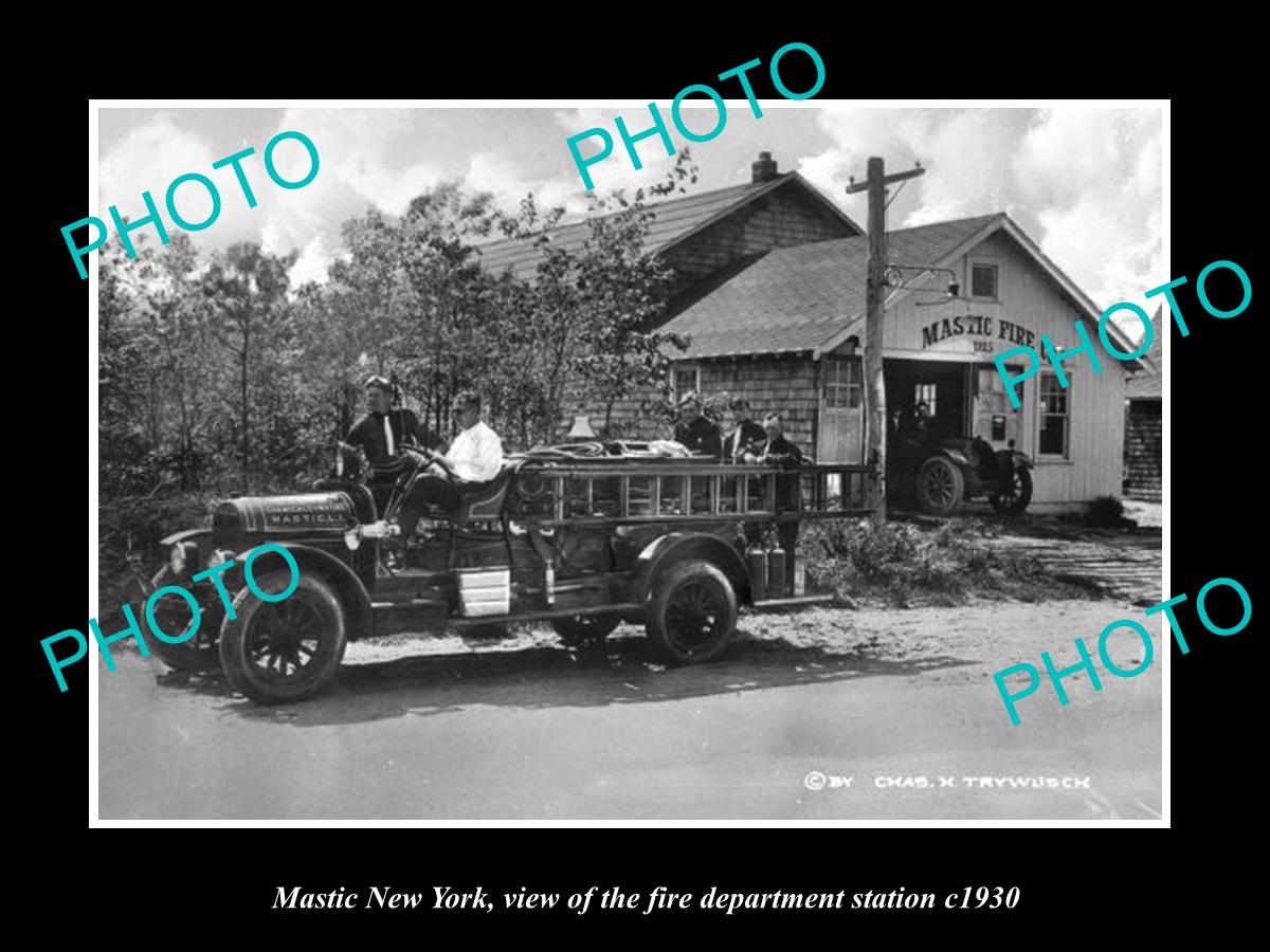 OLD LARGE HISTORIC PHOTO OF MASTIC NEW YORK, THE FIRE DEPARTMENT STATION c1930