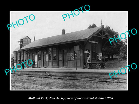 OLD LARGE HISTORIC PHOTO OF MIDLAND PARK NEW JERSEY, THE RAILROAD DEPOT c1900