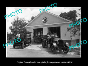 OLD LARGE HISTORIC PHOTO OF OXFORD PENNSYLVANIA, FIRE DEPARTMENT STATION c1930