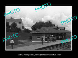 OLD LARGE HISTORIC PHOTO OF OXFORD PENNSYLVANIA, THE RAILROAD STATION c1920