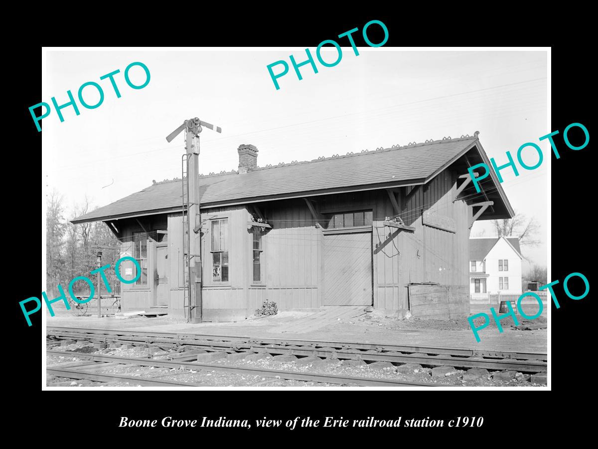 OLD LARGE HISTORIC PHOTO OF BOONE GROVE INDIANA, ERIE RAILROAD STATION c1910 1