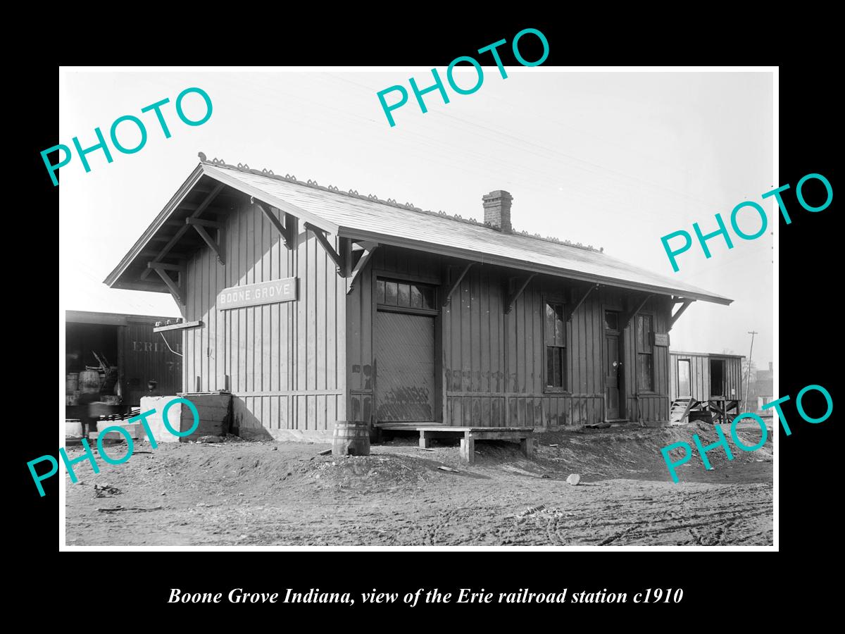 OLD LARGE HISTORIC PHOTO OF BOONE GROVE INDIANA, ERIE RAILROAD STATION c1910 2