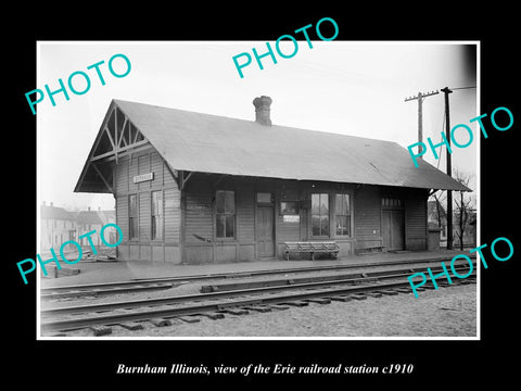 OLD LARGE HISTORIC PHOTO OF BURNHAM ILLINOIS, ERIE RAILROAD STATION c1910