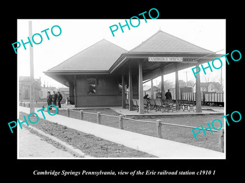 OLD HISTORIC PHOTO OF CAMBRIDGE SPRINGS PENNSYLVANIA, ERIE RAILROAD DEPOT 1910 2