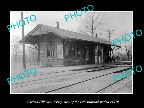 OLD LARGE HISTORIC PHOTO OF CARLTON HILL NEW JERSEY, ERIE RAILROAD DEPOT c1910