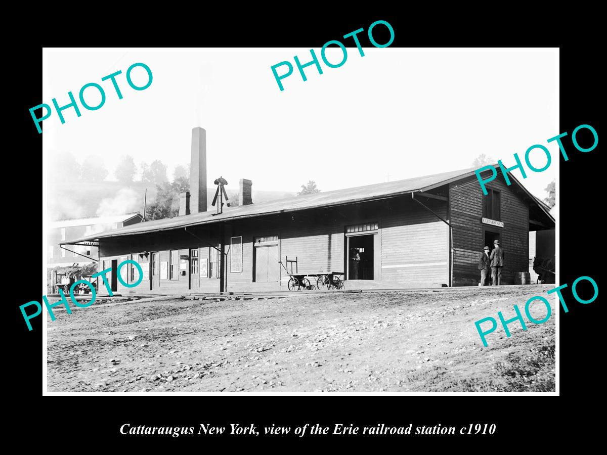 OLD LARGE HISTORIC PHOTO OF CATTARAUGUS NEW YORK, ERIE RAILROAD STATION c1910 1