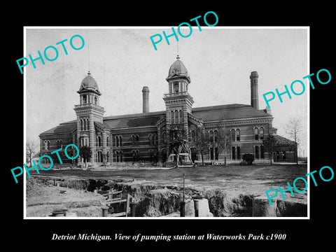 OLD LARGE HISTORIC PHOTO OF DETROIT MICHIGAN, THE WATERWORKS STATION c1900