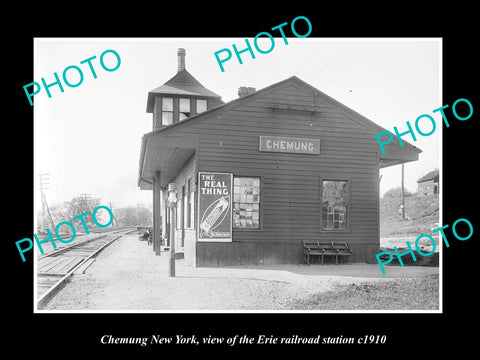 OLD LARGE HISTORIC PHOTO OF CHEMUNG NEW YORK, ERIE RAILROAD STATION c1910 3