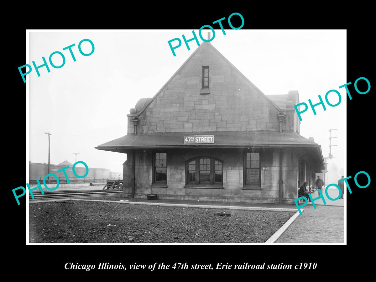 OLD LARGE HISTORIC PHOTO OF CHICAGO ILLINOIS, 47th St ERIE RAILROAD DEPOT 1910 1