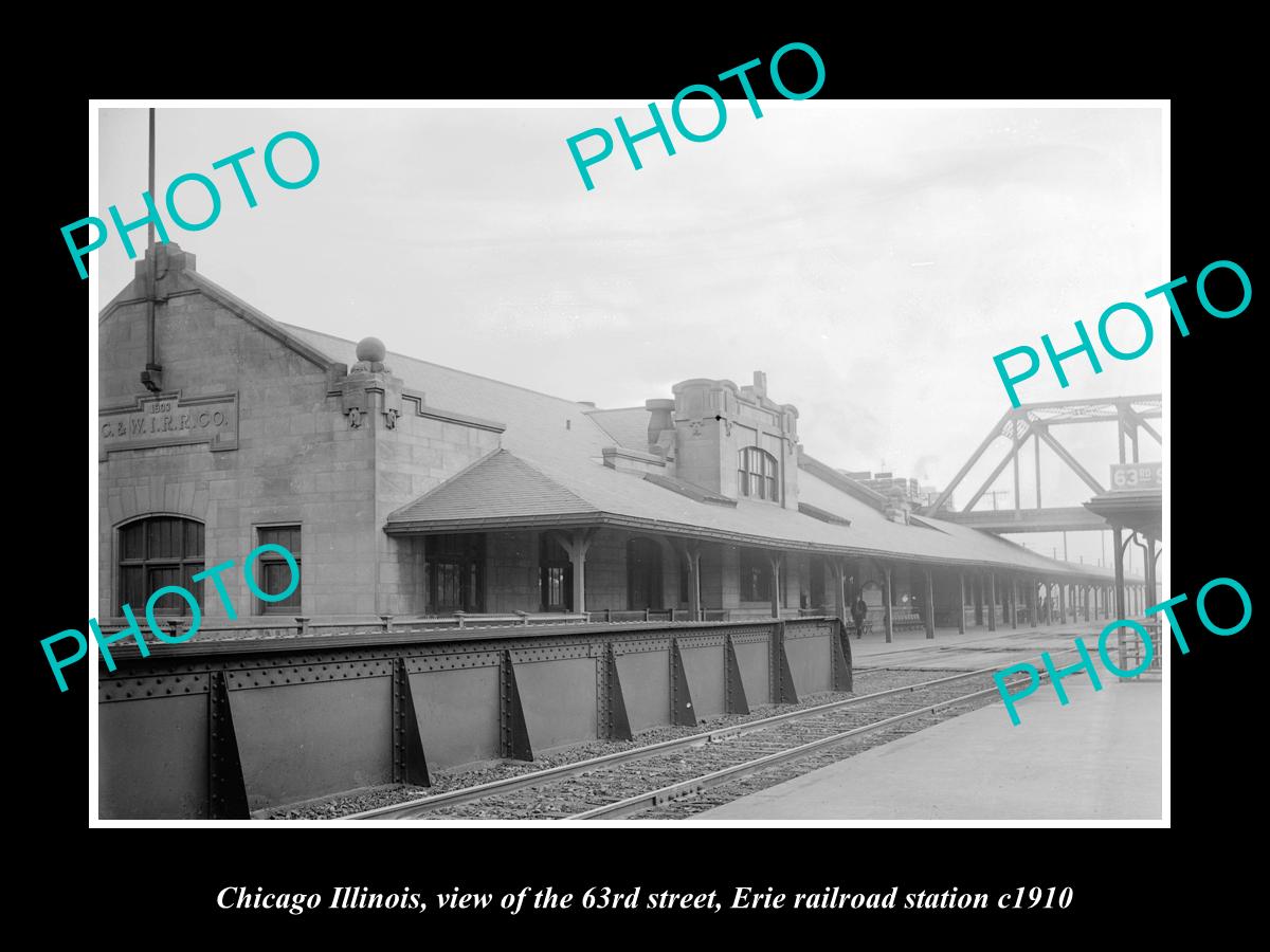 OLD LARGE HISTORIC PHOTO OF CHICAGO ILLINOIS, 63rd St ERIE RAILROAD DEPOT 1910