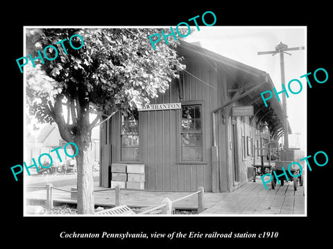 OLD LARGE HISTORIC PHOTO OF COCHRANTON PENNSYLVANIA, ERIE RAILROAD STATION c1910