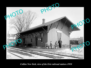 OLD LARGE HISTORIC PHOTO OF COLLINS NEW YORK, THE ERIE RAILROAD STATION c1910