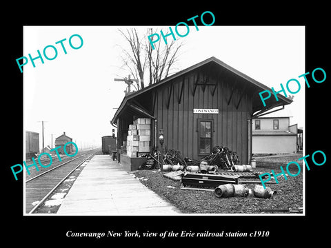 OLD LARGE HISTORIC PHOTO OF CONEWANGO NEW YORK, ERIE RAILROAD STATION c1910