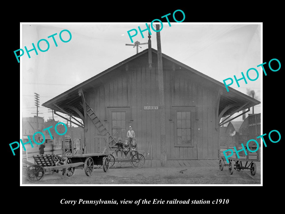 OLD LARGE HISTORIC PHOTO OF CORRY PENNSYLVANIA, ERIE RAILROAD STATION c1910