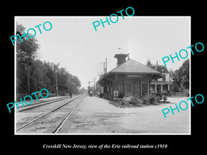 OLD LARGE HISTORIC PHOTO OF CRESSKILL NEW JERSEY, ERIE RAILROAD STATION c1910 2