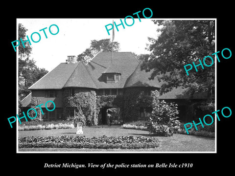 OLD LARGE HISTORIC PHOTO OF DETROIT MICHIGAN, THE BELLE ISLE POLICE STATION 1910