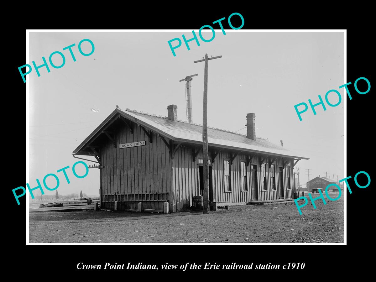 OLD LARGE HISTORIC PHOTO OF CROWN POINT INDIANA, ERIE RAILROAD STATION c1910 1