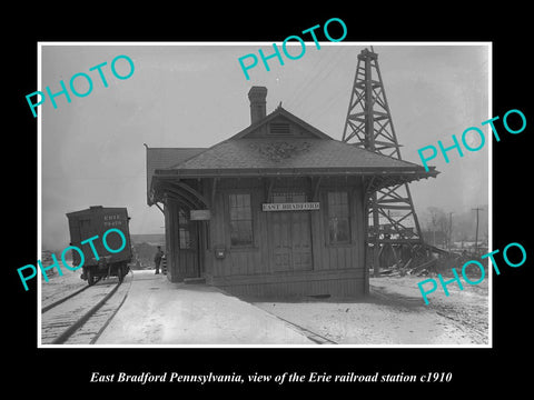 OLD HISTORIC PHOTO OF EAST BRADFORD PENNSYLVANIA, ERIE RAILROAD STATION c1910