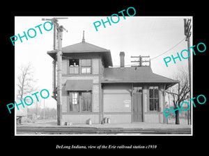 OLD LARGE HISTORIC PHOTO OF DELONG INDIANA, ERIE RAILROAD STATION c1910 1