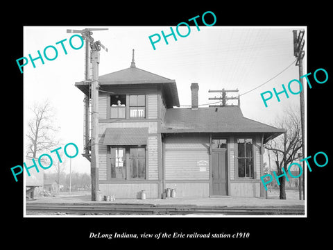 OLD LARGE HISTORIC PHOTO OF DELONG INDIANA, ERIE RAILROAD STATION c1910 1