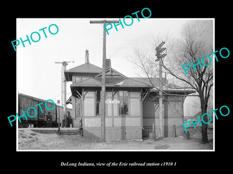 OLD LARGE HISTORIC PHOTO OF DELONG INDIANA, ERIE RAILROAD STATION c1910 2