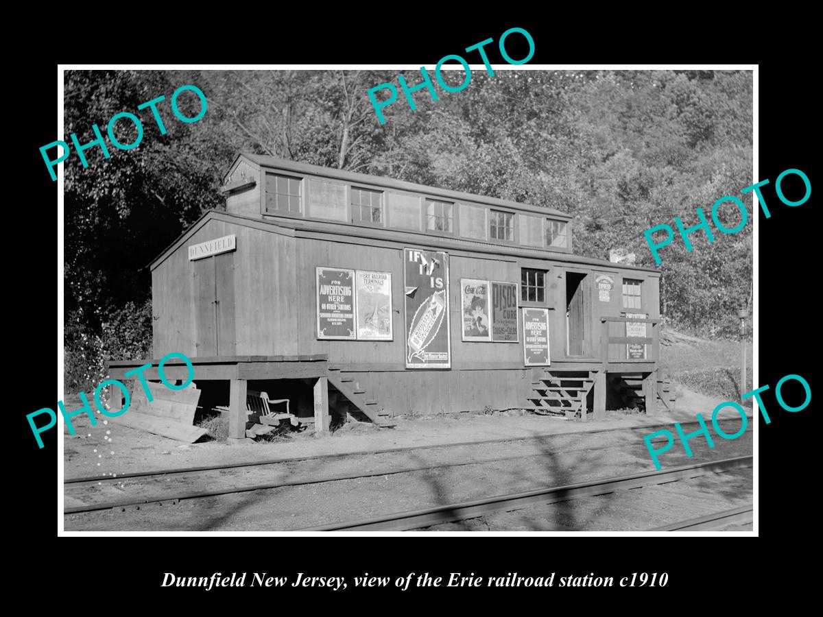 OLD LARGE HISTORIC PHOTO OF DUNNFIELD NEW JERSEY, ERIE RAILROAD STATION c1910