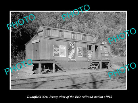 OLD LARGE HISTORIC PHOTO OF DUNNFIELD NEW JERSEY, ERIE RAILROAD STATION c1910