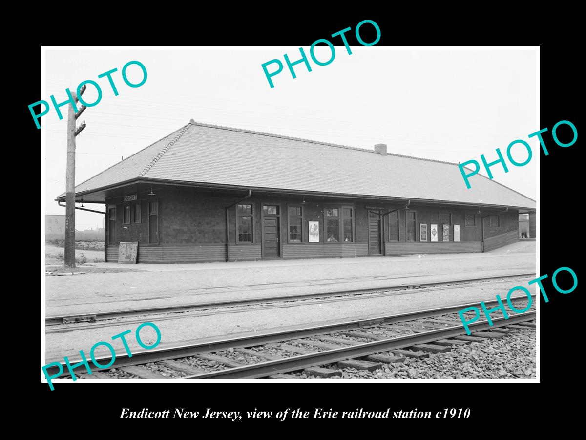 OLD LARGE HISTORIC PHOTO OF ENDICOTT NEW JERSEY, ERIE RAILROAD STATION c1910 1