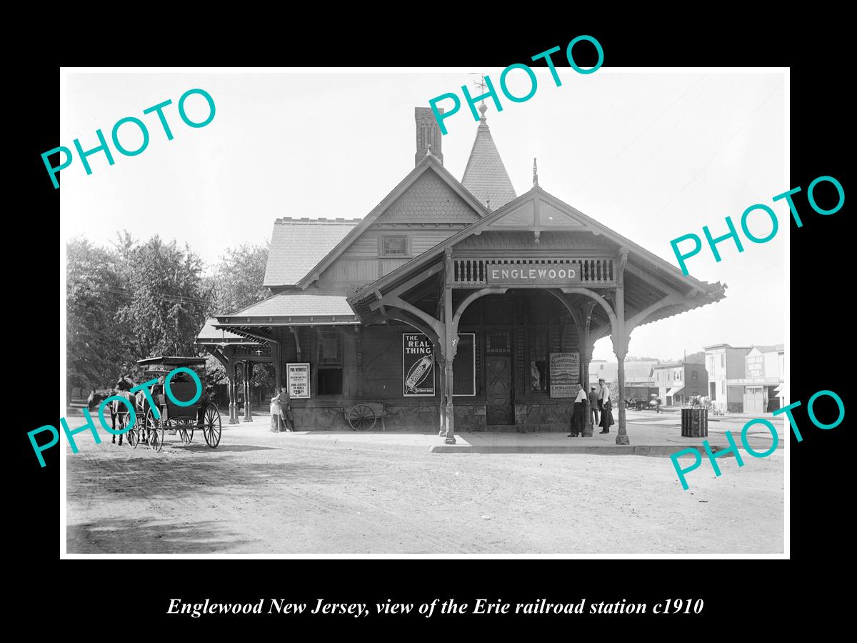 OLD LARGE HISTORIC PHOTO OF ENGLEWOOD NEW JERSEY, ERIE RAILROAD STATION c1910 1