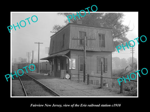 OLD LARGE HISTORIC PHOTO OF FAIRVIEW NEW JERSEY, ERIE RAILROAD STATION c1910