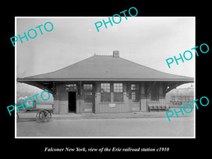 OLD LARGE HISTORIC PHOTO OF FALCONER NEW YORK, THE ERIE RAILROAD STATION c1910