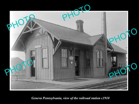 OLD LARGE HISTORIC PHOTO OF GENEVA PENNSYLVANIA, ERIE RAILROAD STATION c1910 1