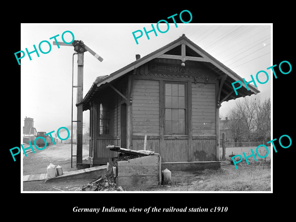 OLD LARGE HISTORIC PHOTO OF GERMANY INDIANA, ERIE RAILROAD STATION c1910 1