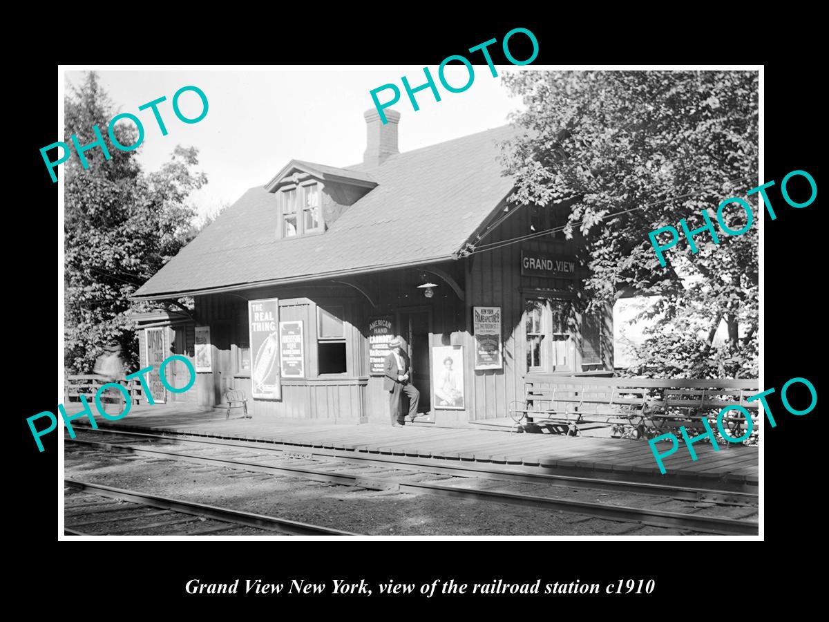 OLD LARGE HISTORIC PHOTO OF GRAND VIEW NEW YORK, ERIE RAILROAD STATION c1910