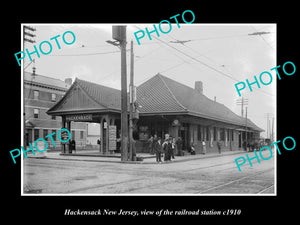 OLD LARGE HISTORIC PHOTO OF HACKENSACK NEW JERSEY, ERIE RAILROAD STATION c1910