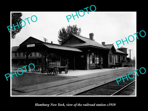 OLD LARGE HISTORIC PHOTO OF HAMBURG NEW YORK, ERIE RAILROAD STATION c1910